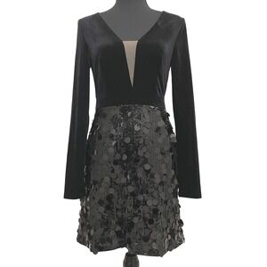 NEW Cherley Black Velvet Sequin Mini Dress Long Sleeve Small NWT Party Club Hoco